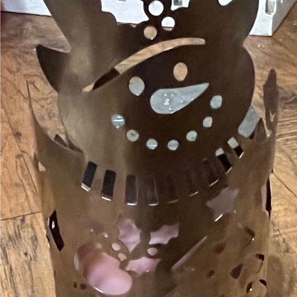 Tin Cut Out Snowman Candle Cover Gold Papier-Mâché tree Topper Christmas Decor - Picture 12 of 16
